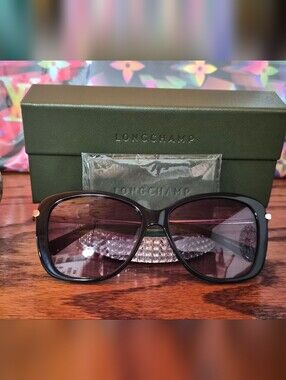Longchamp Women's Black Sunglasses with Gradient Purple Lenses